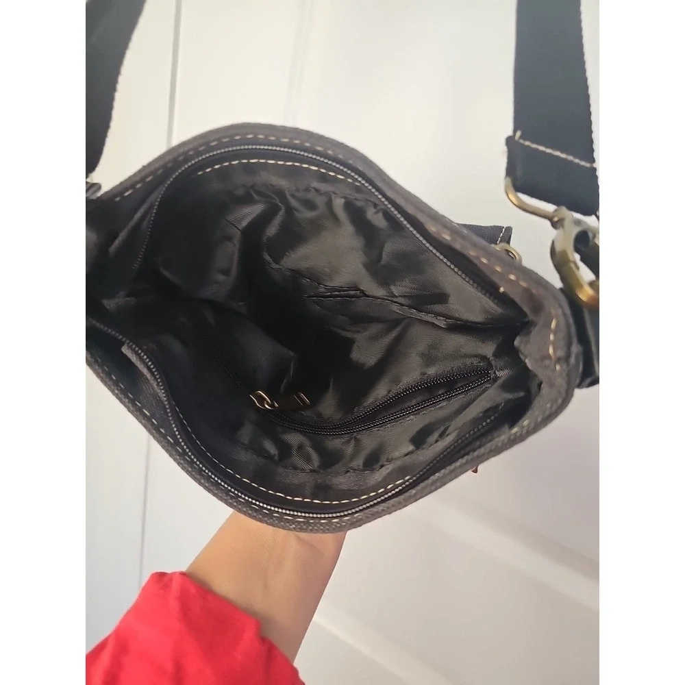 Prarie Schooner Unisex Crossbody Bag Black Canvas Heavy Duty‎ Multi Pocket